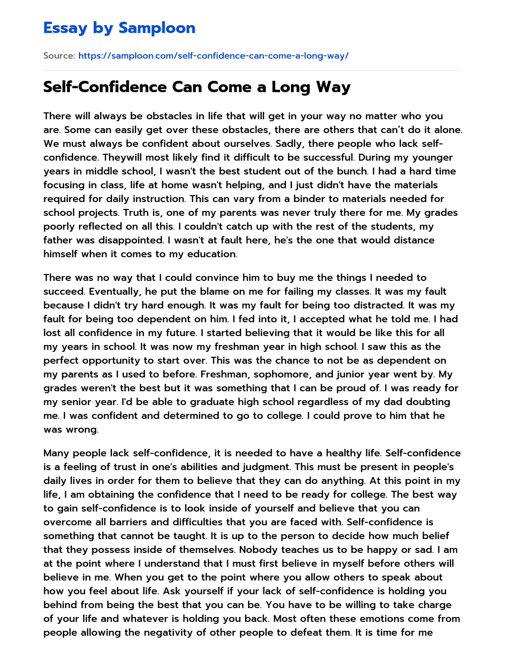 Self-Confidence Can Come a Long Way essay