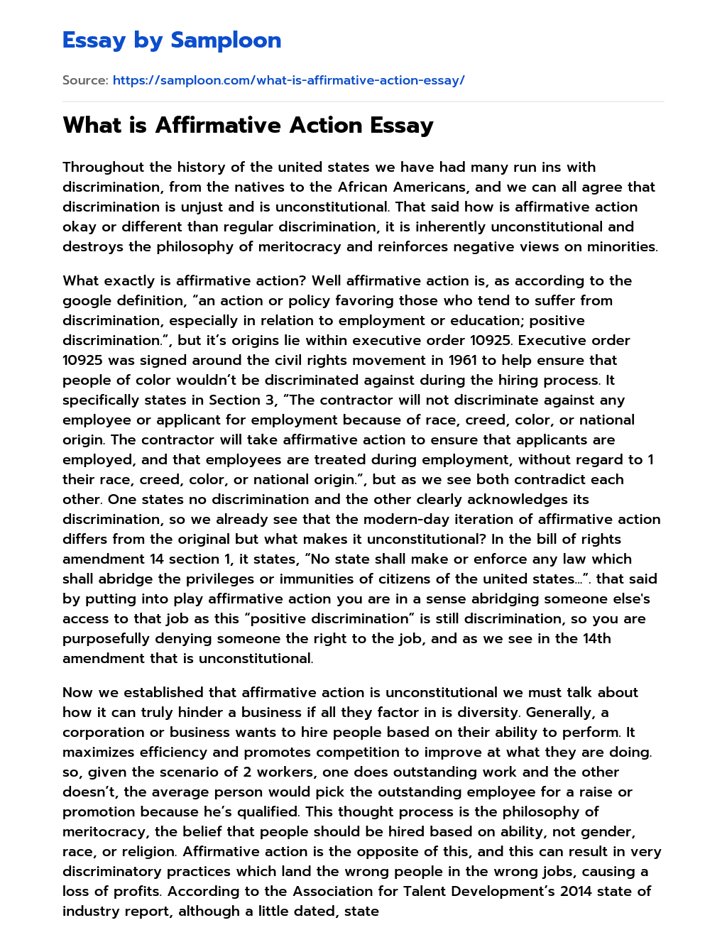 affirmative action essay questions