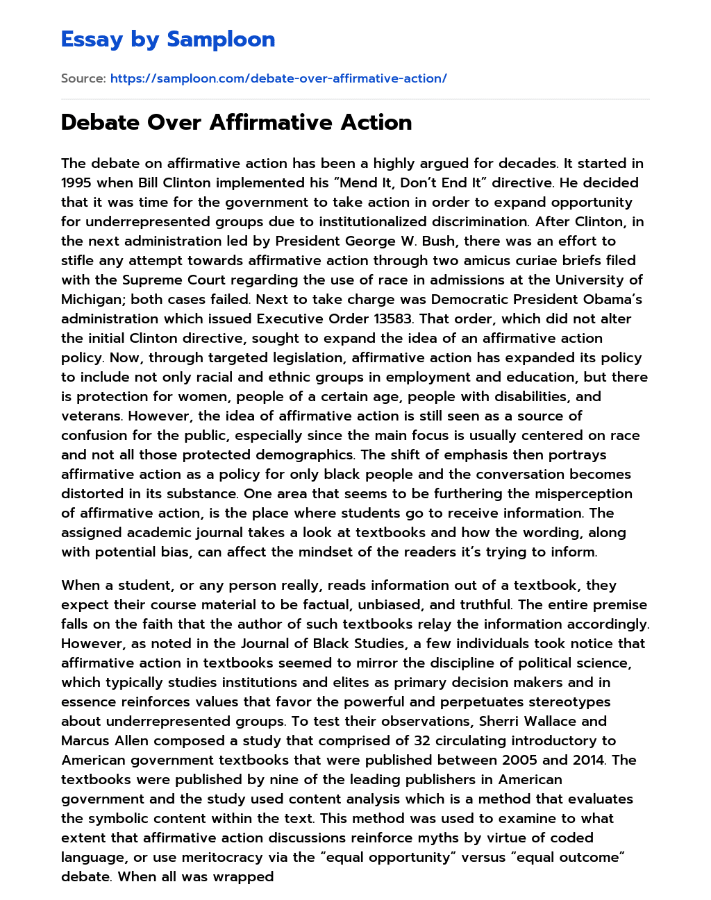 Debate Over Affirmative Action essay