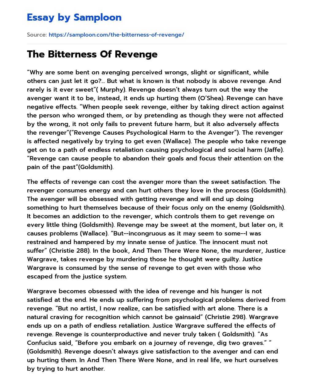The Bitterness Of Revenge  essay