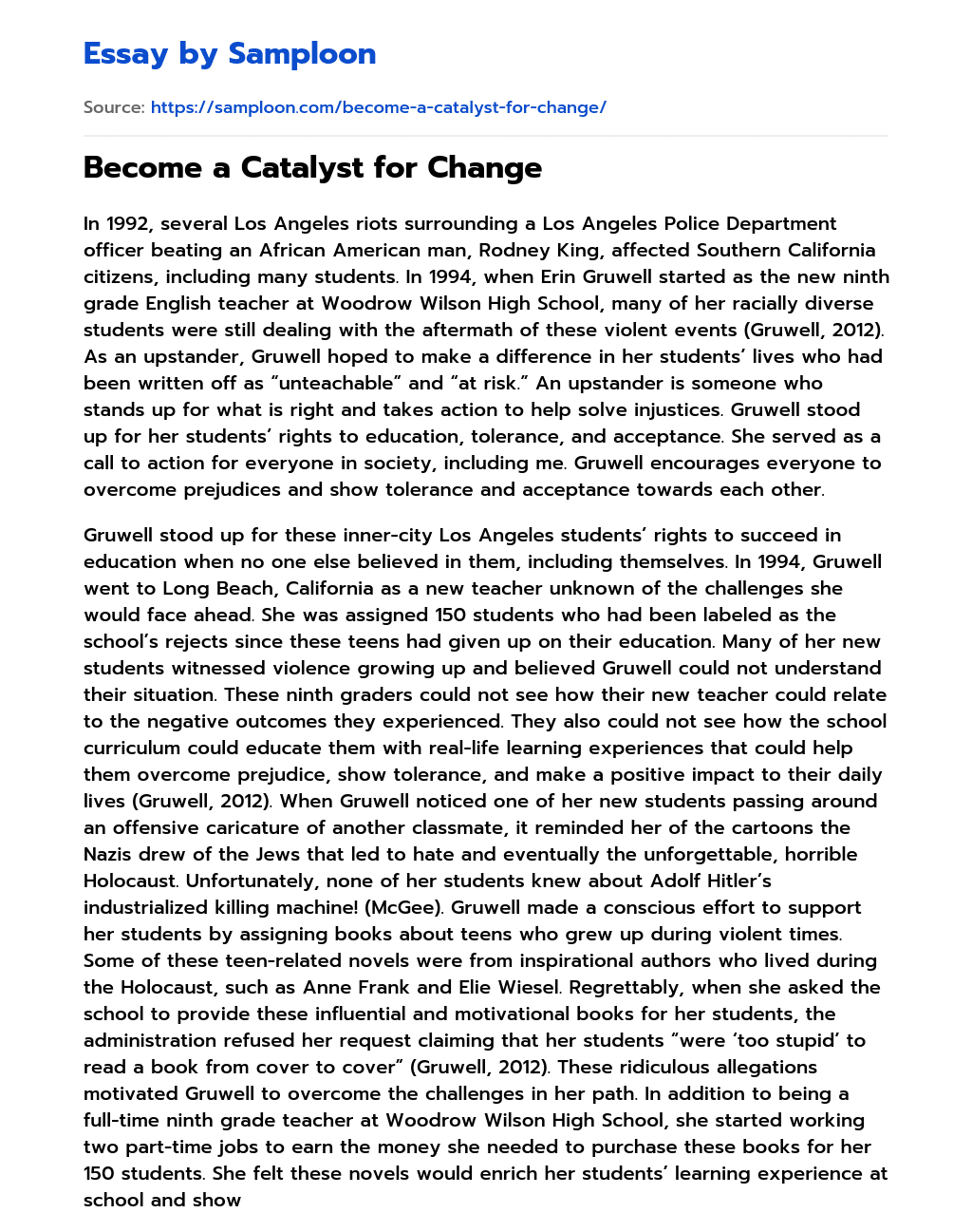 Become a Catalyst for Change Summary essay