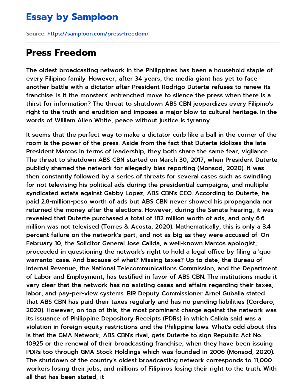 Press Freedom essay