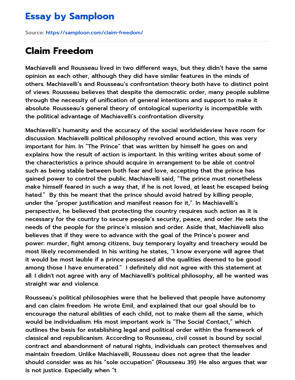 Claim Freedom essay