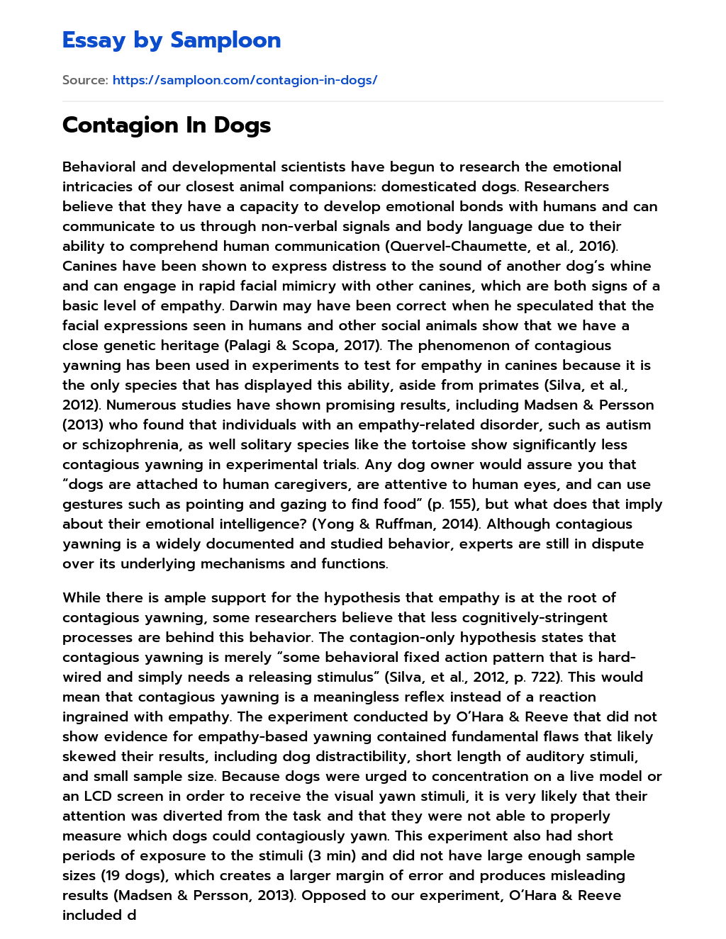 Contagion In Dogs essay