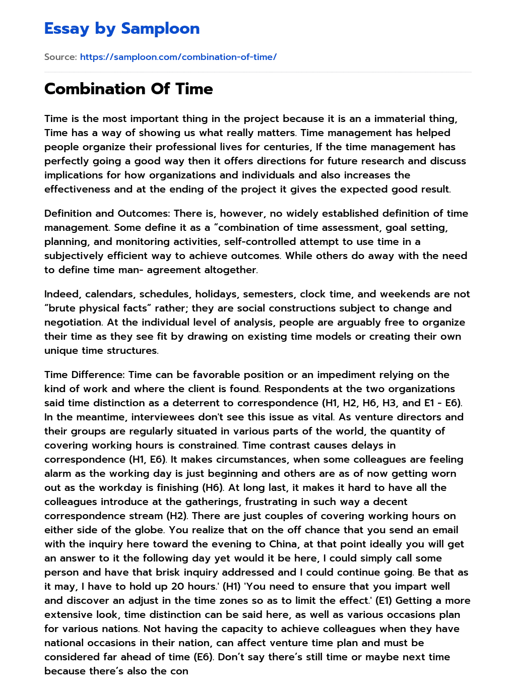 Combination Of Time essay