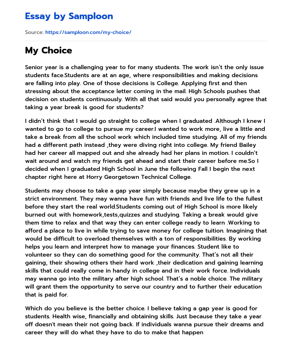 My Choice essay