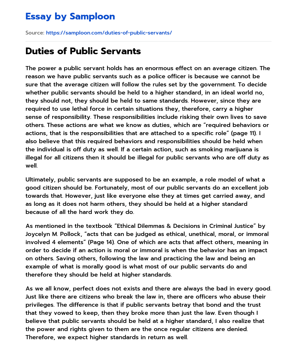  Duties Of Public Servants Free Essay Sample On Samploon