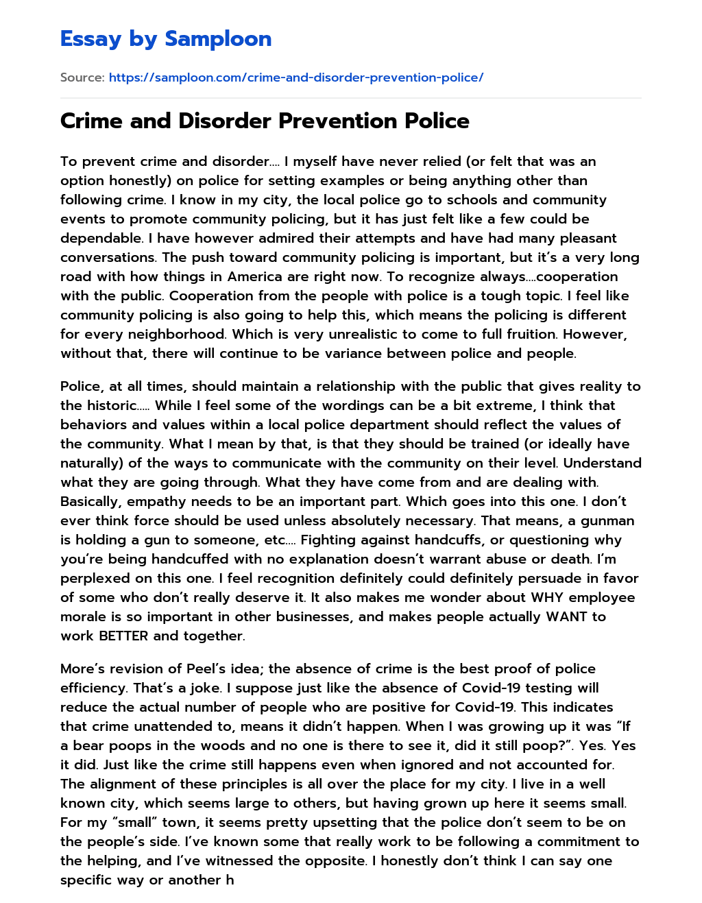 Crime and Disorder Prevention Police essay