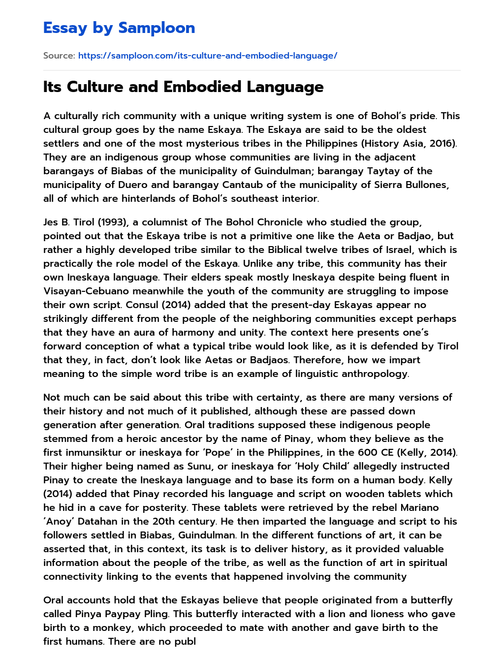 Its Culture and Embodied Language essay