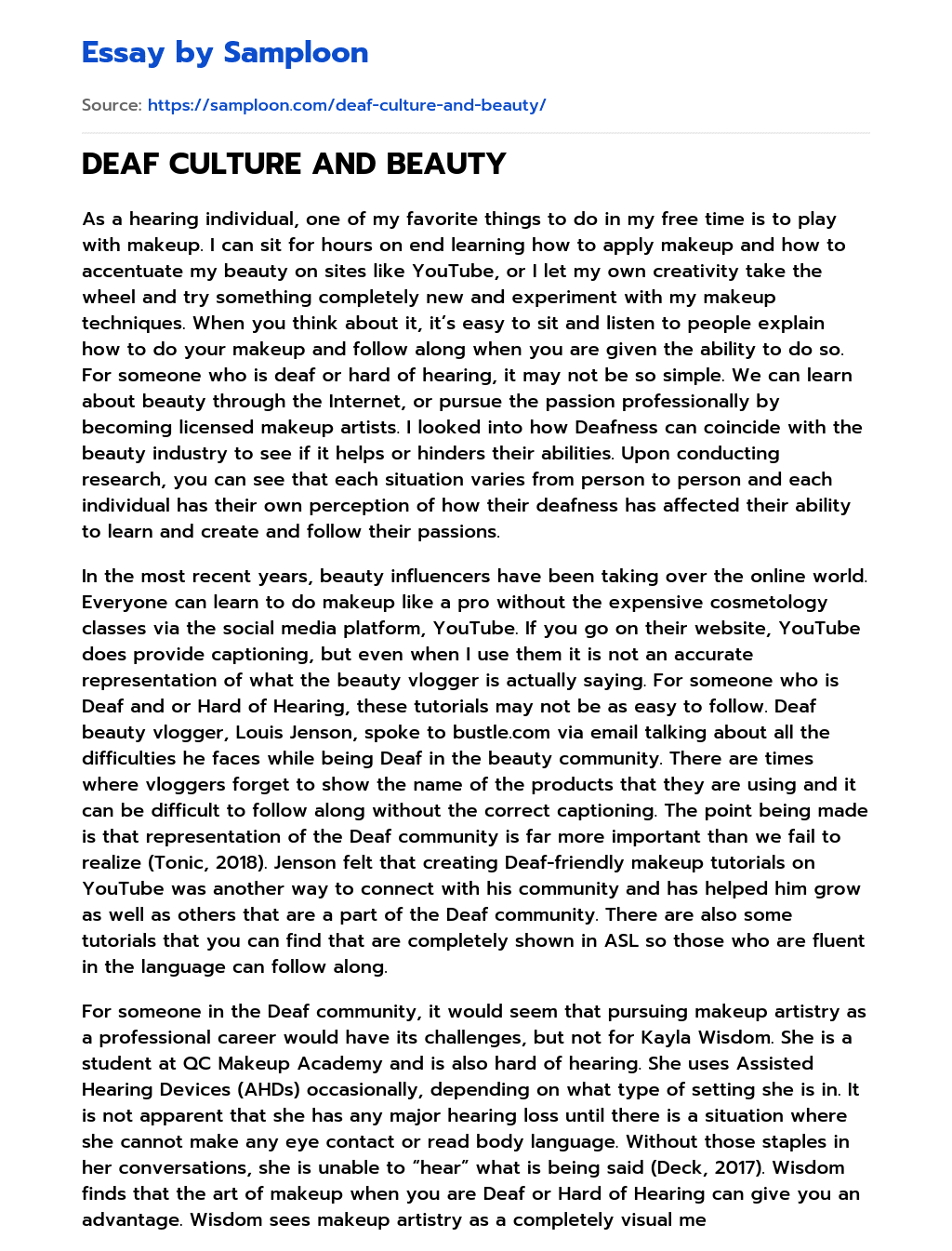 DEAF CULTURE AND BEAUTY essay
