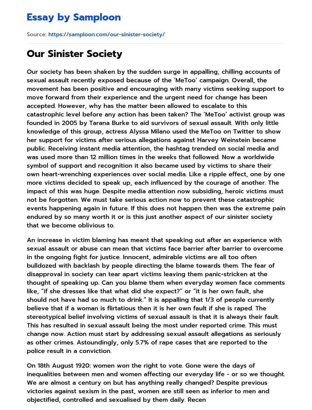 Our Sinister Society essay