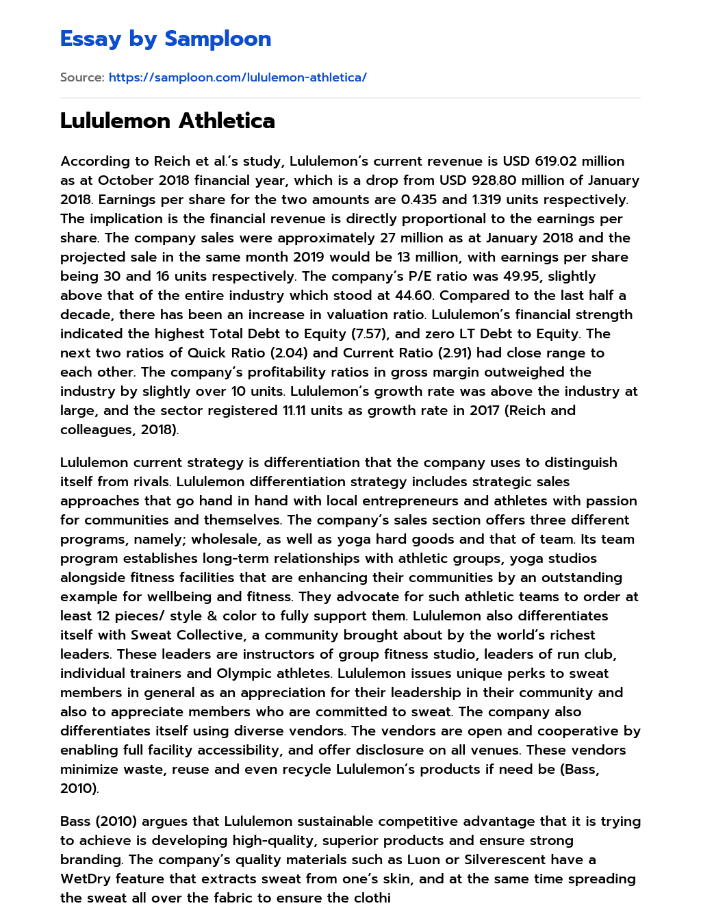 Lululemon Athletica essay