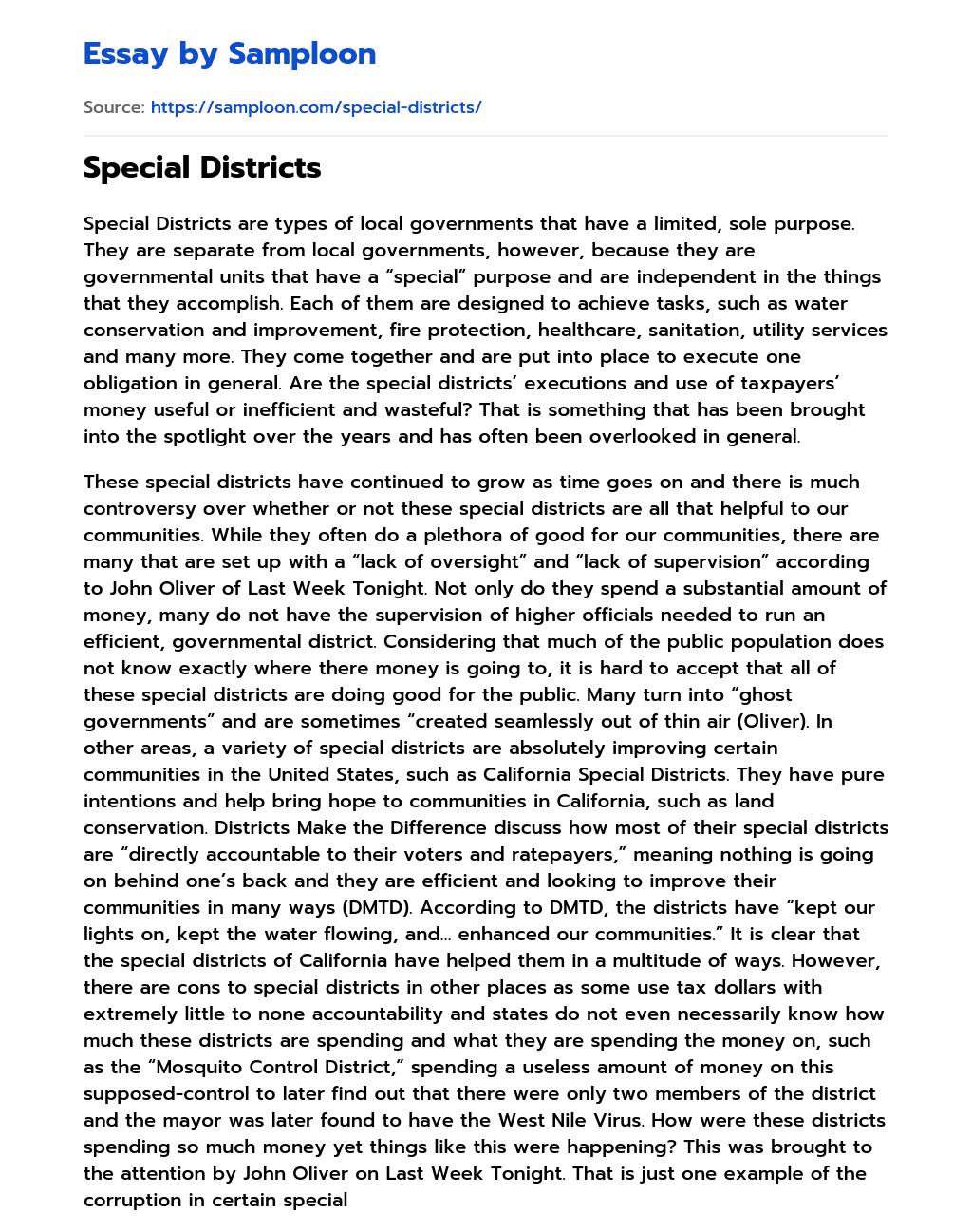 Special Districts essay
