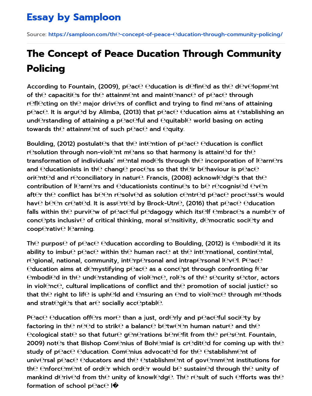 The Concept of Peace Ducation Through Community Policing essay