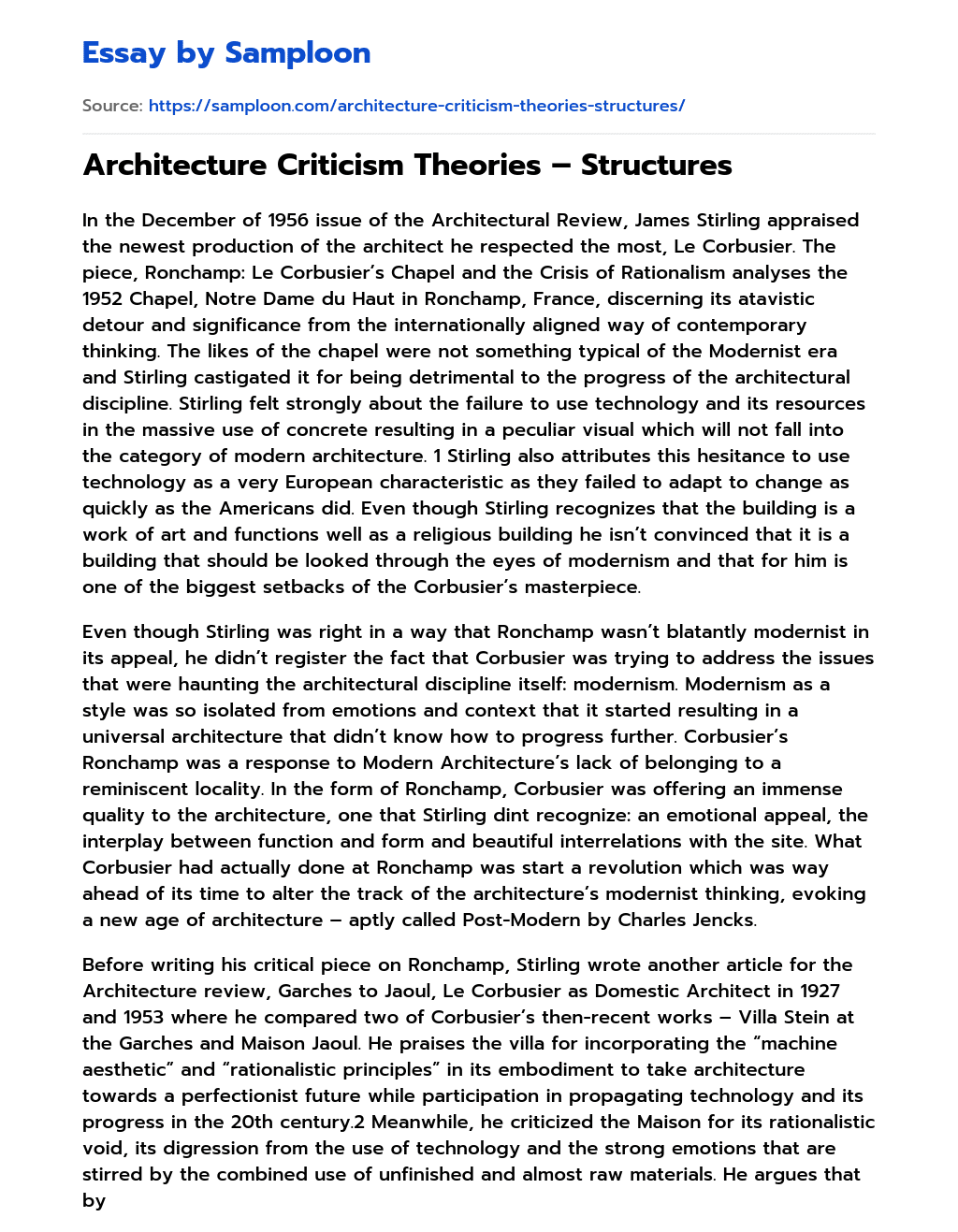 Architecture Criticism Theories – Structures essay