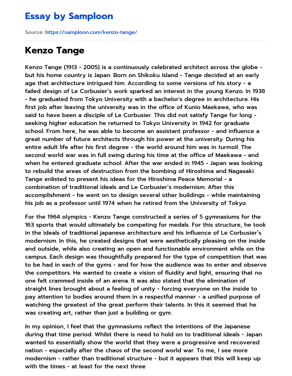 Kenzo Tange essay