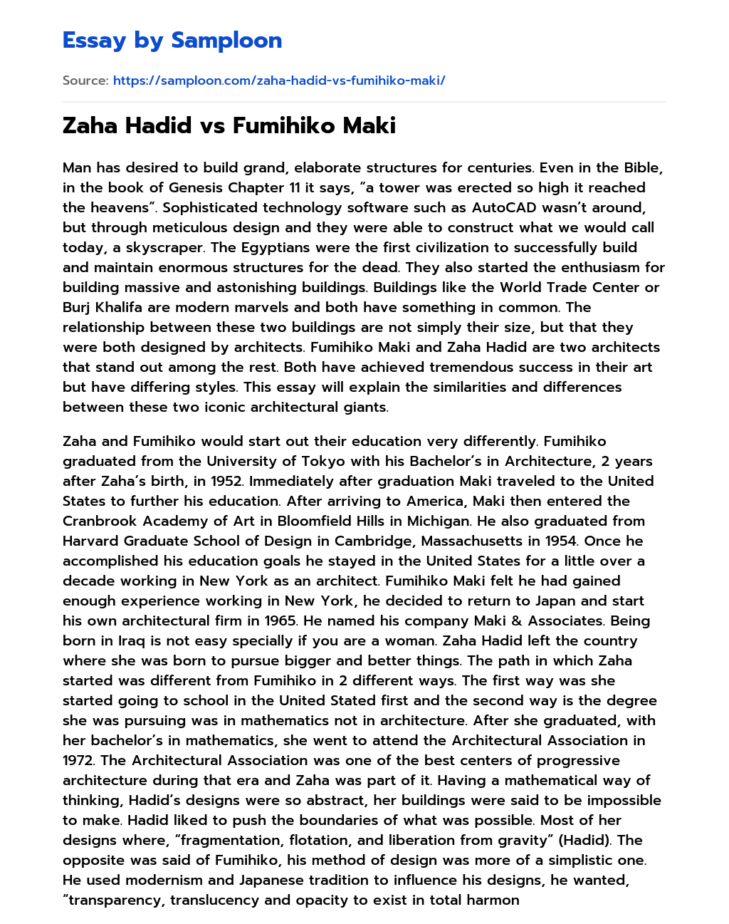 Zaha Hadid vs Fumihiko Maki essay