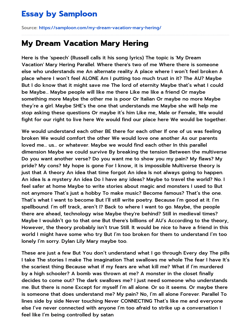 My Dream Vacation Mary Hering essay