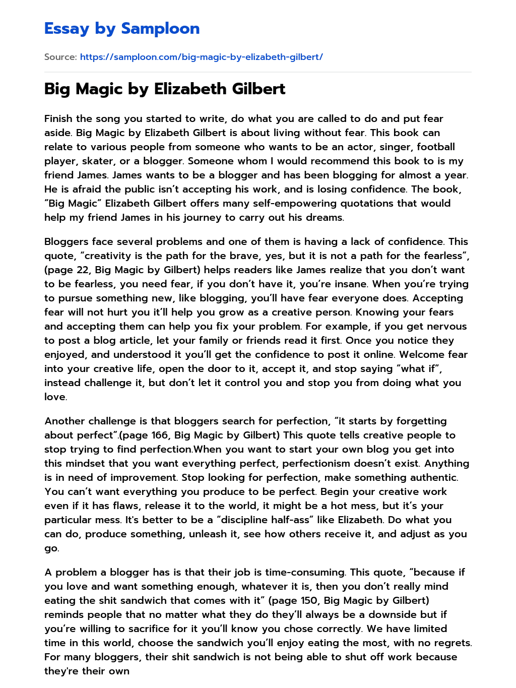 Big Magic by Elizabeth Gilbert essay