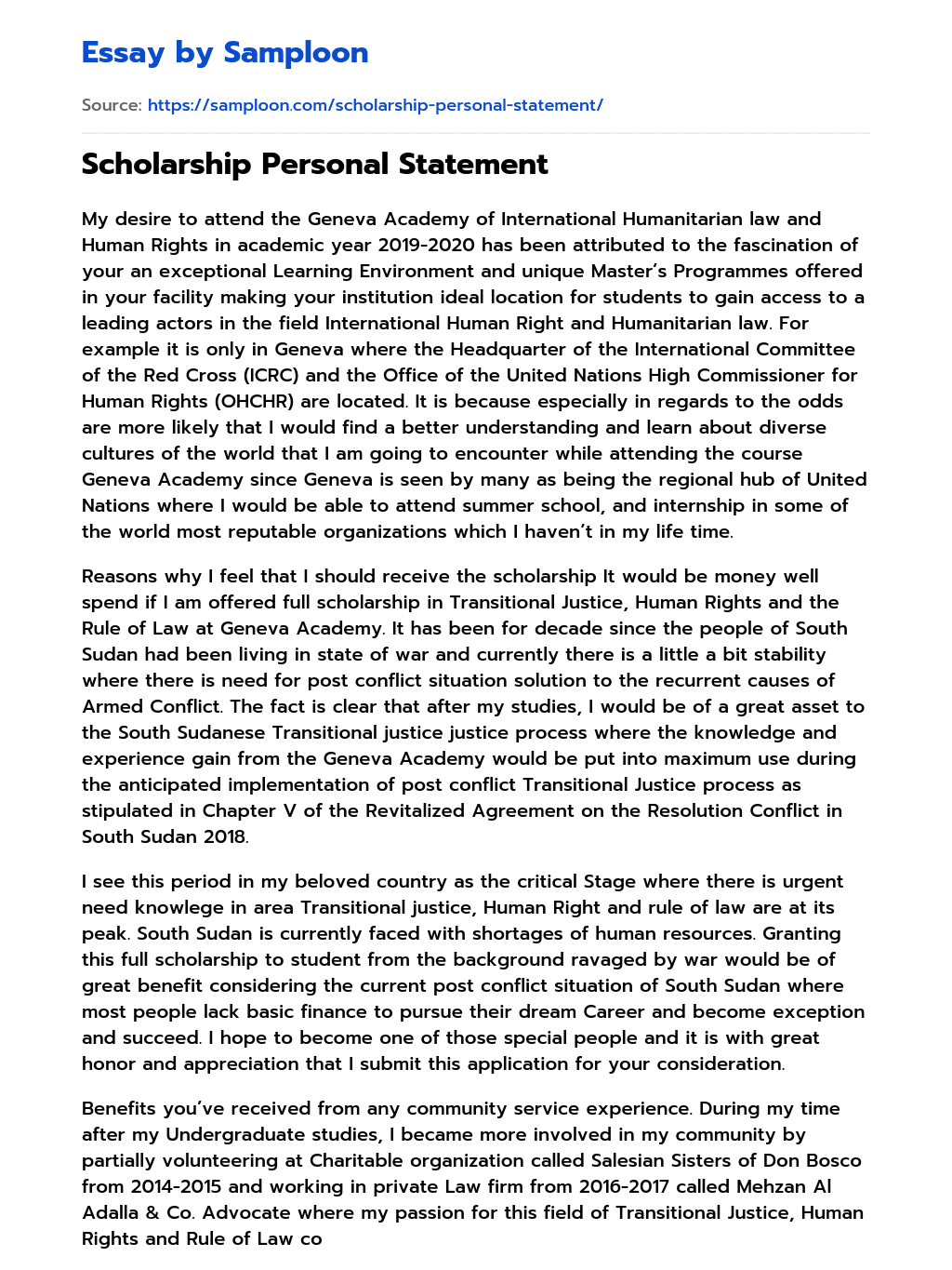 Scholarship Personal Statement essay