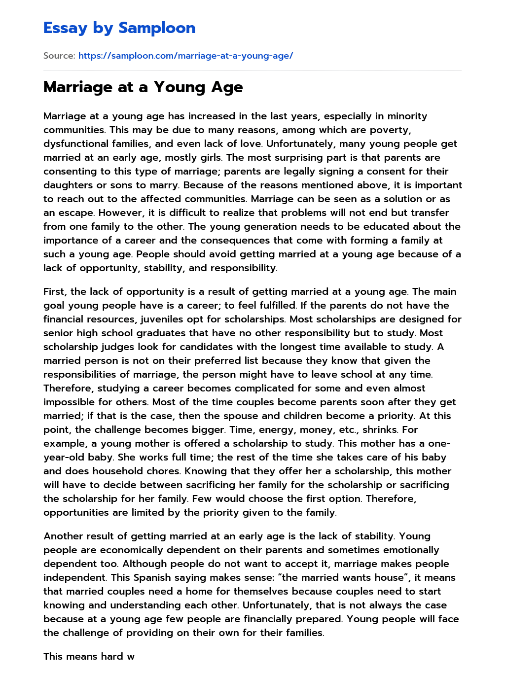 Marriage at a Young Age essay