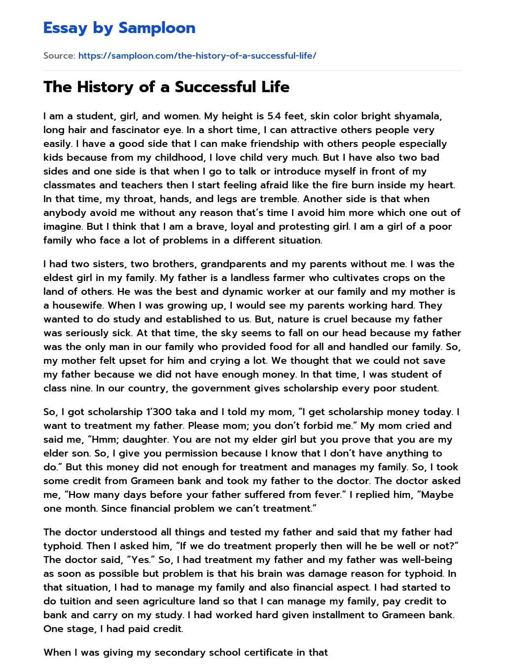 The History of a Successful Life essay