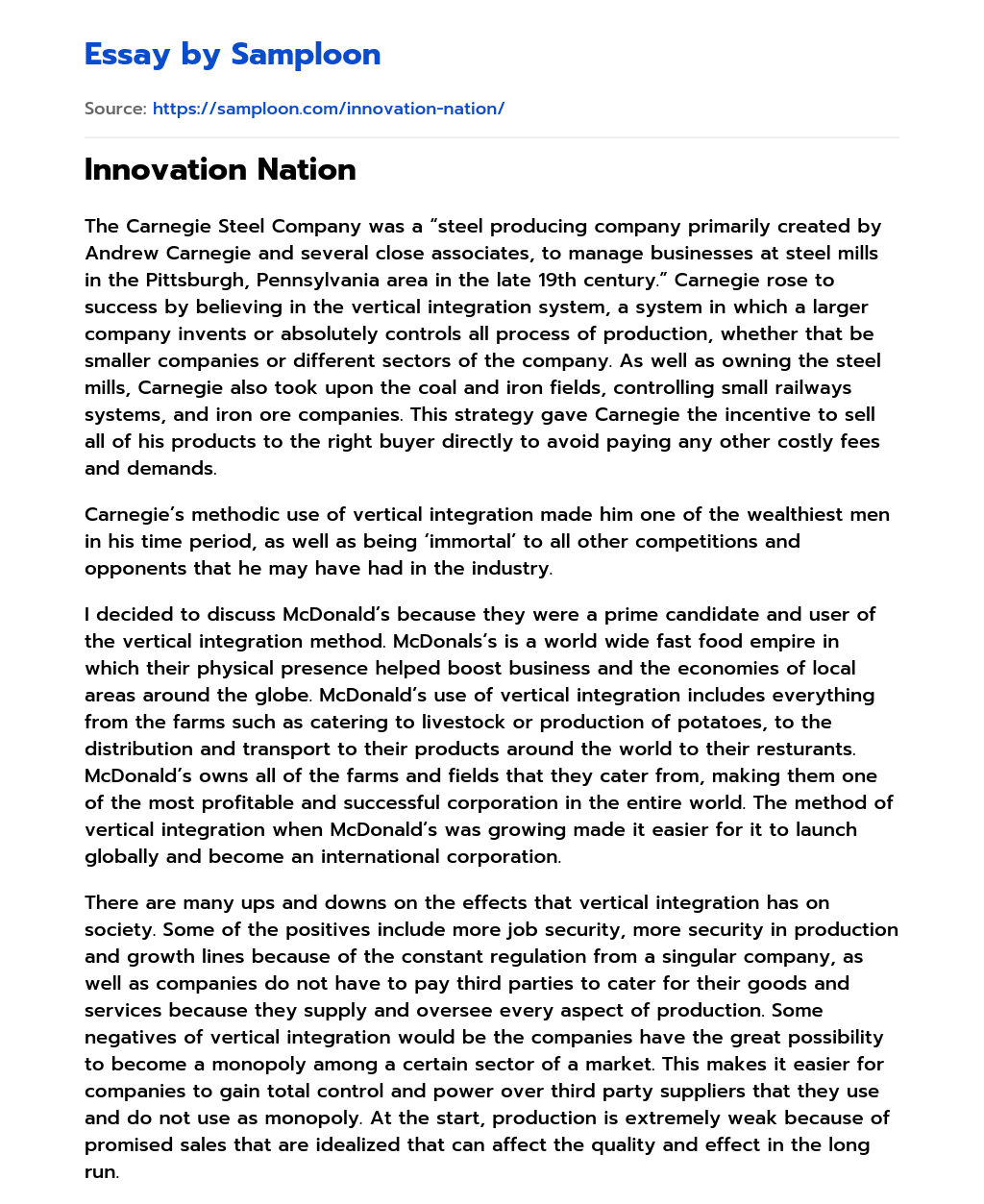Innovation Nation essay