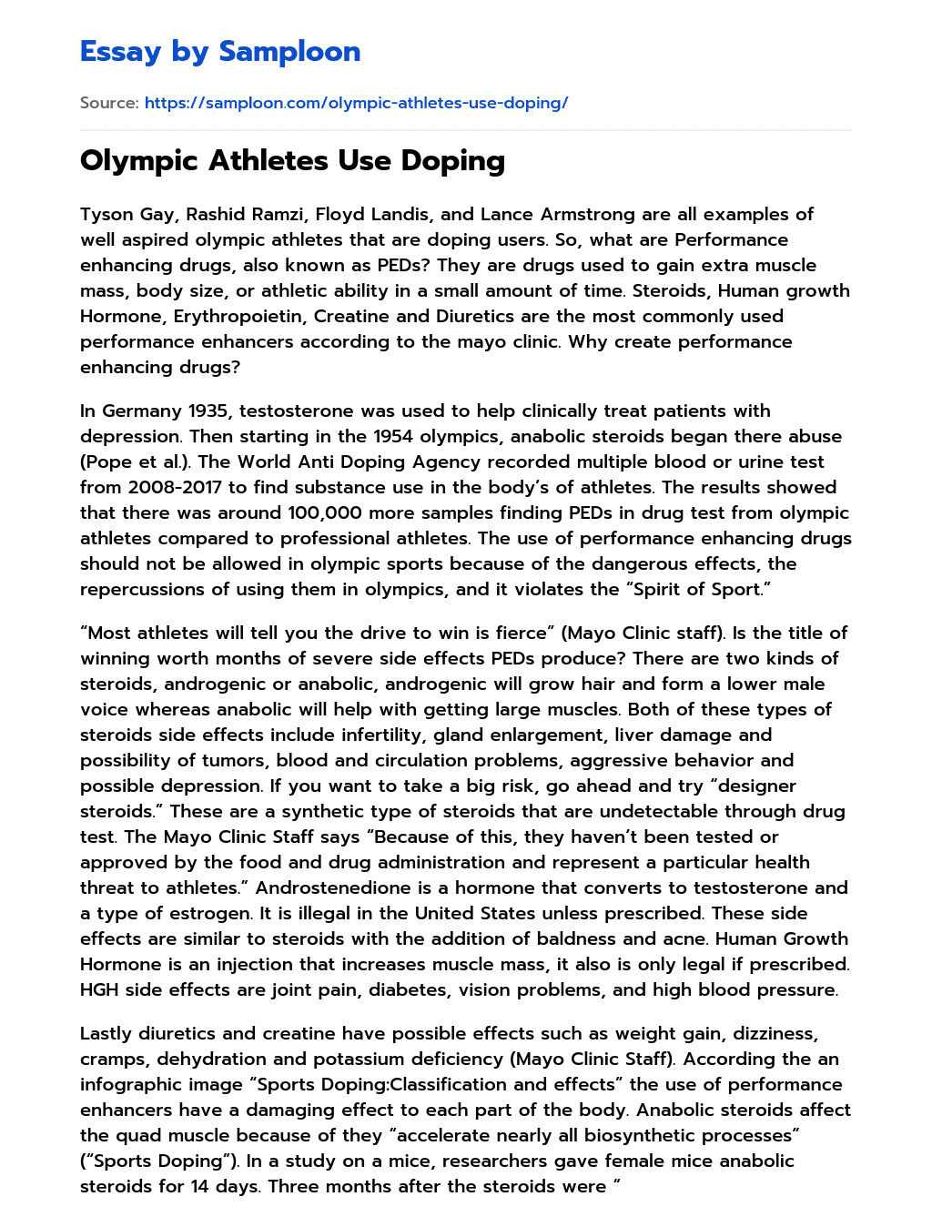 Olympic Athletes Use Doping essay
