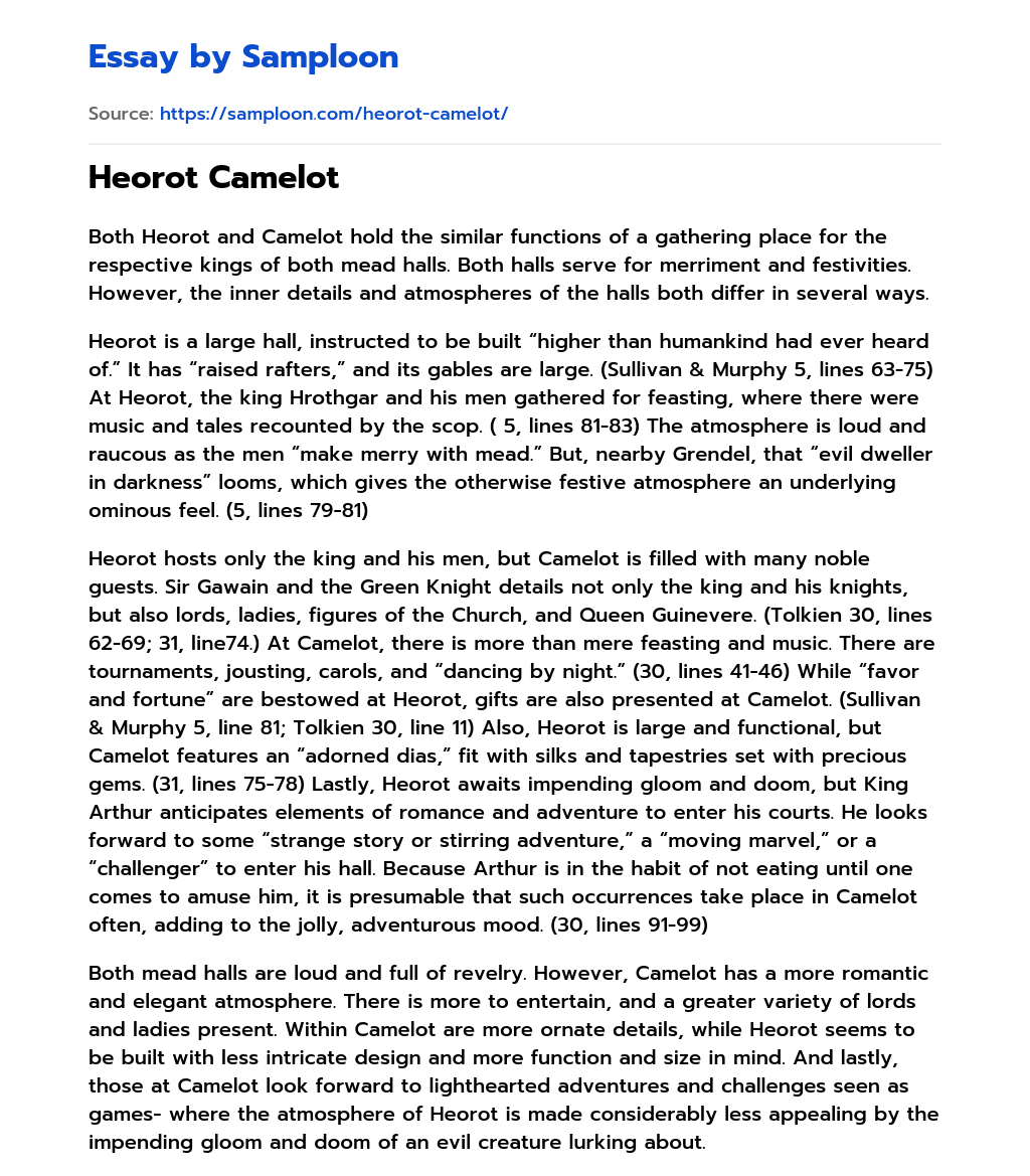 Heorot Camelot essay
