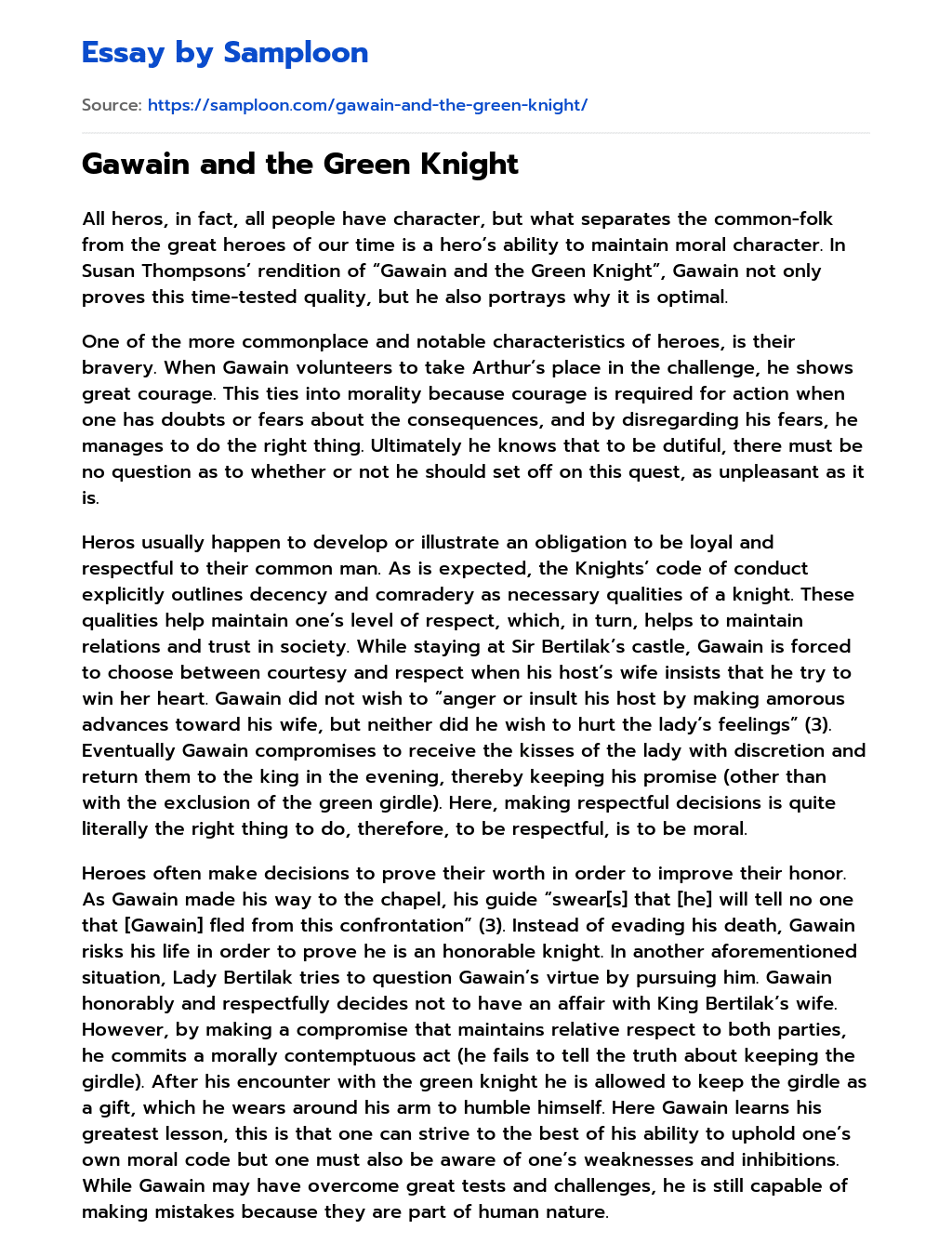 Gawain and the Green Knight essay