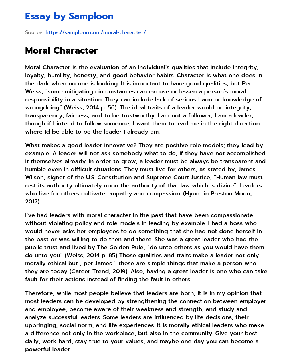 my moral character essay