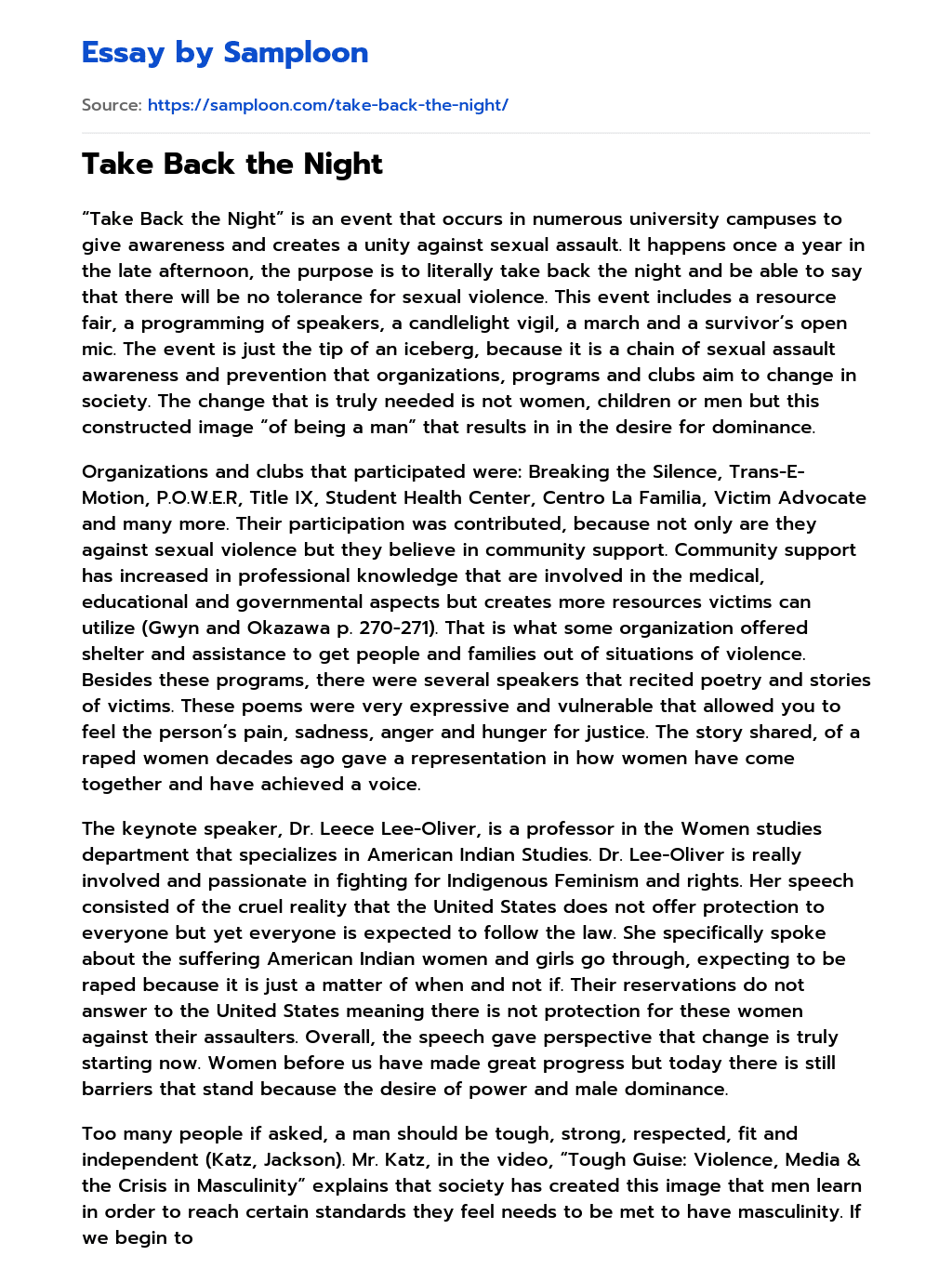 Take Back the Night essay