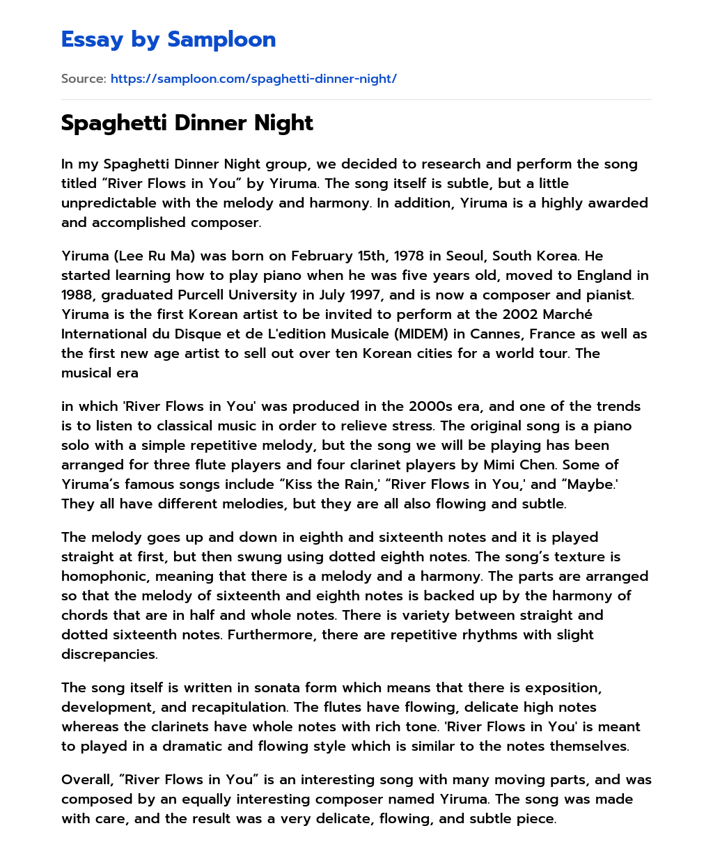 Spaghetti Dinner Night essay