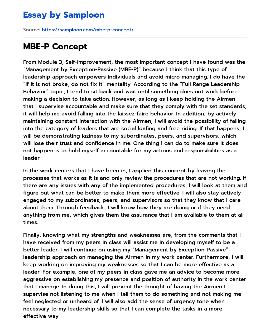 MBE-P Concept essay