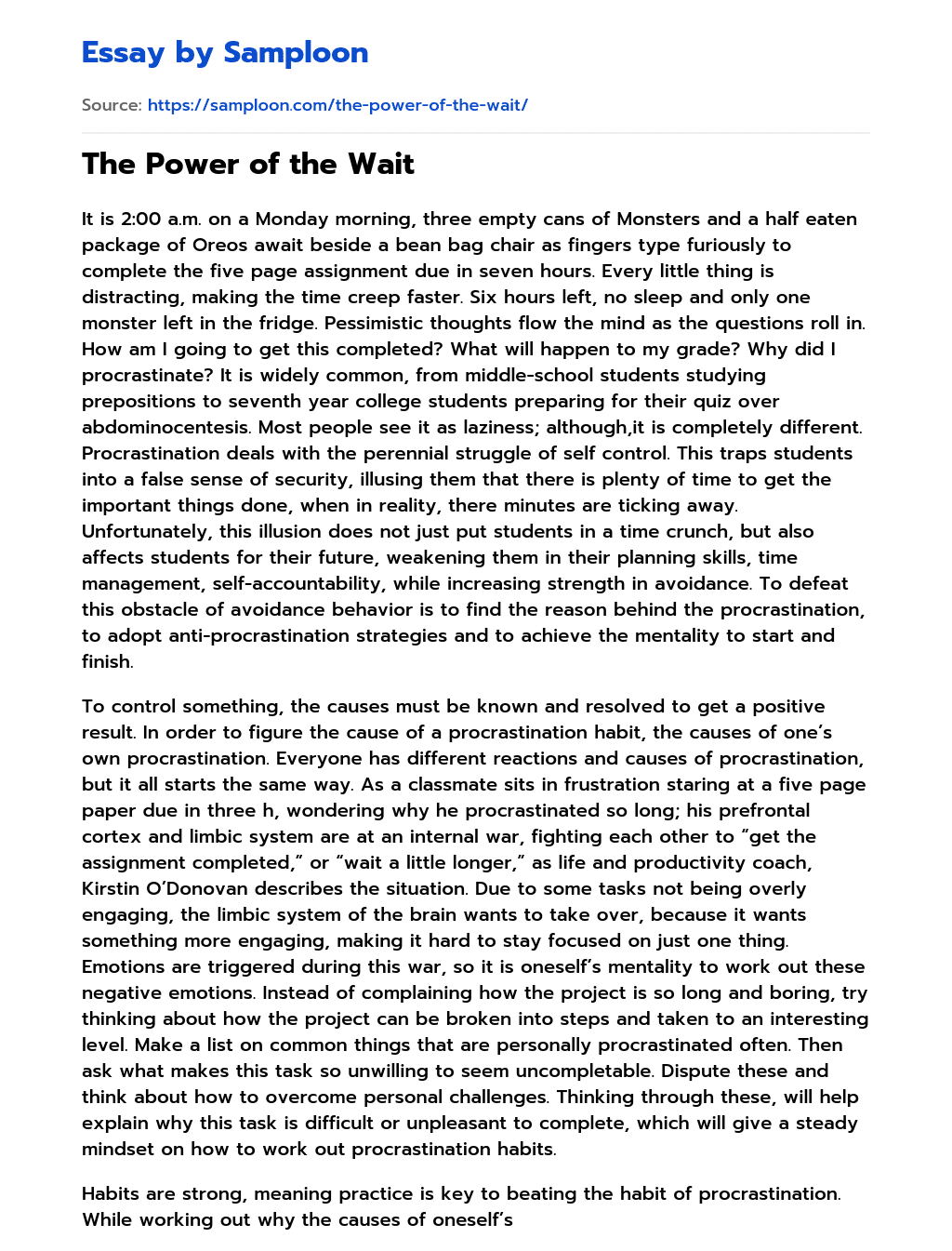 The Power of the Wait essay