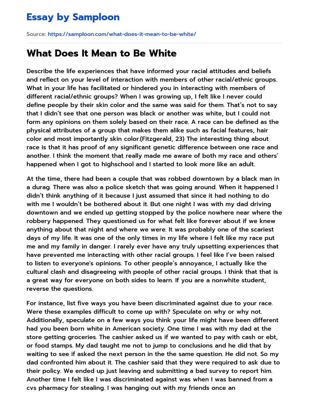 What Does It Mean to Be White essay