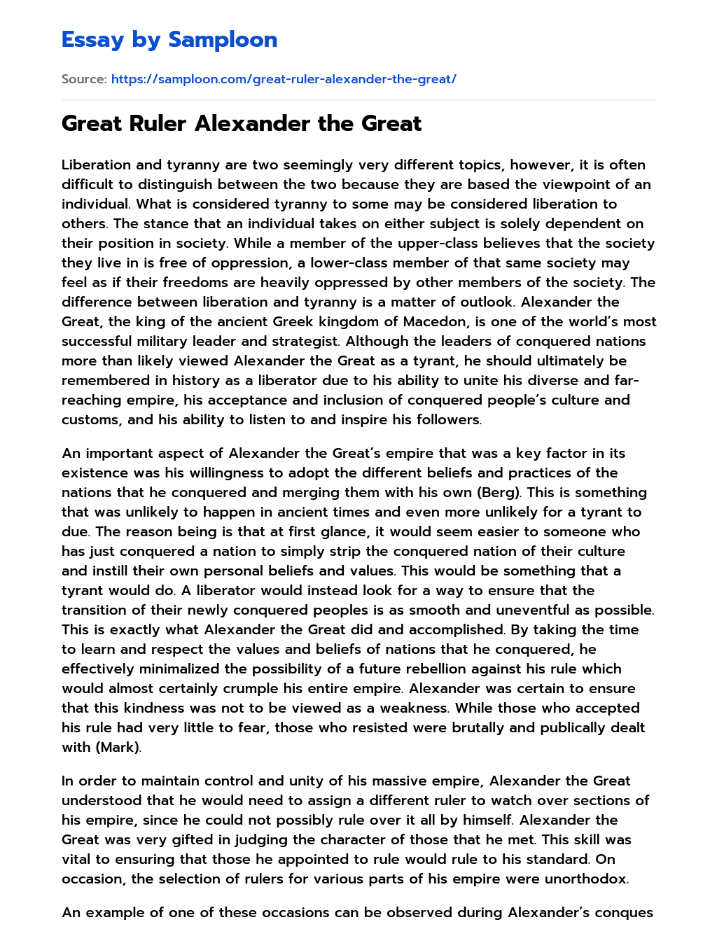 Great Ruler Alexander the Great essay