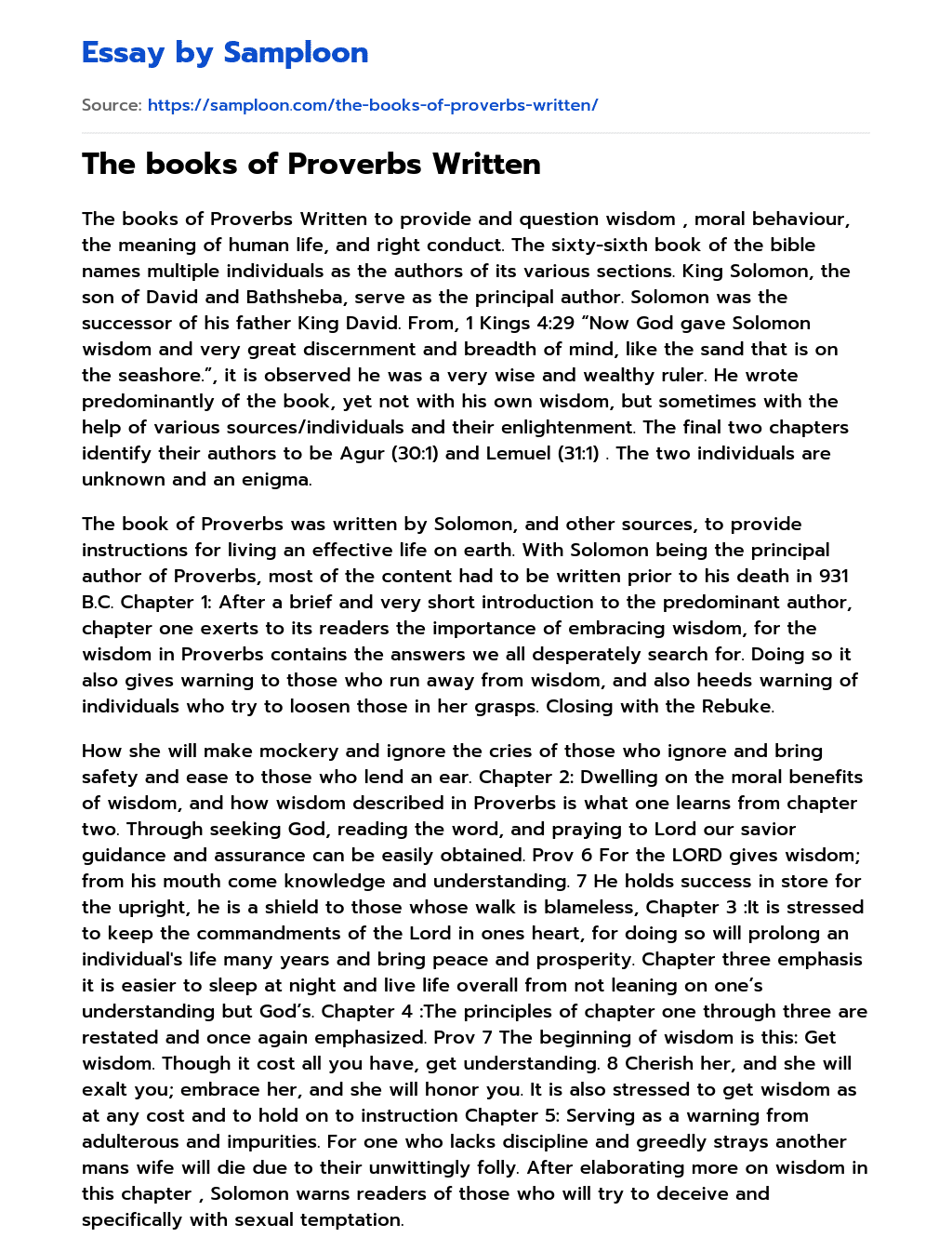 The books of Proverbs Written essay