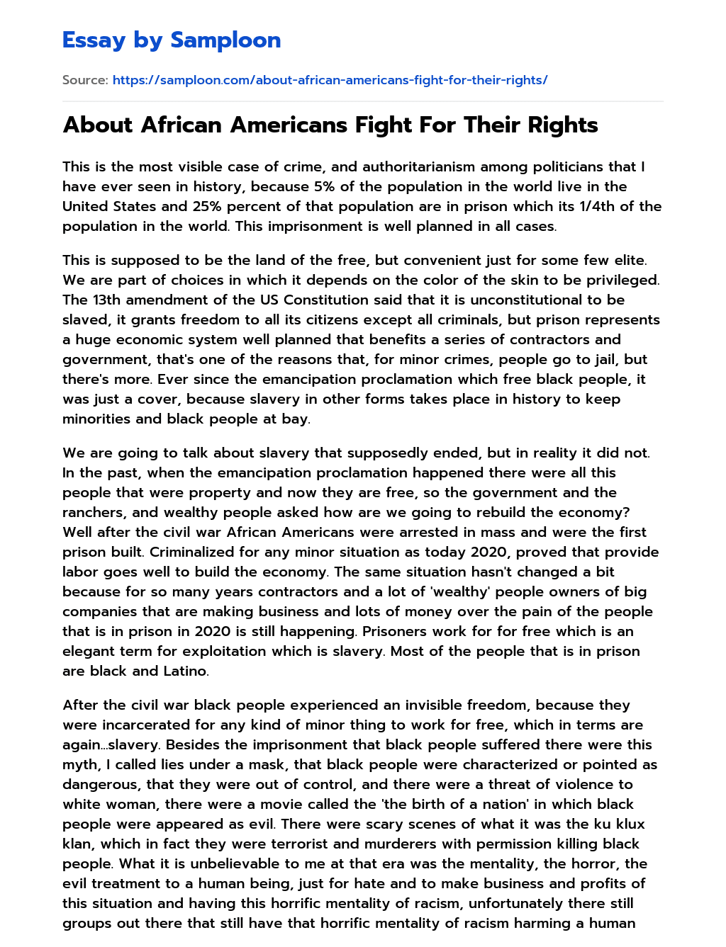 About African Americans Fight For Their Rights essay