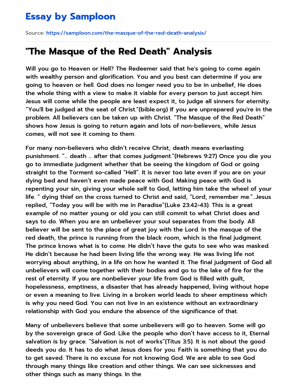 “The Masque of the Red Death” Analysis essay