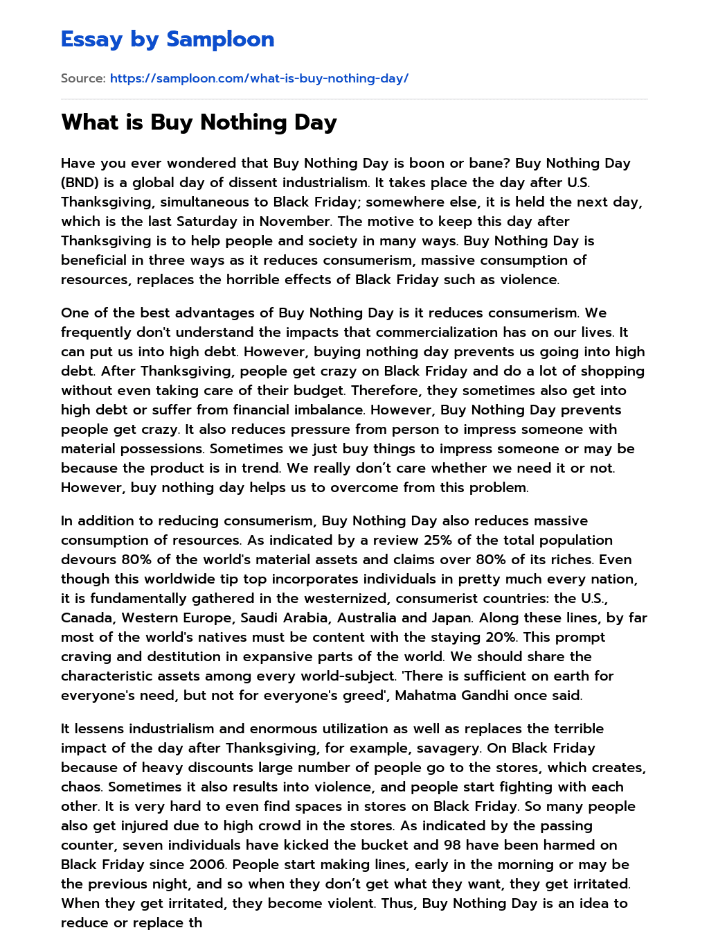 What is Buy Nothing Day essay