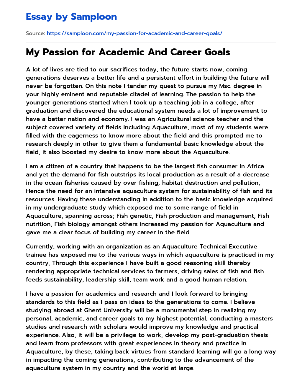 My Passion for Academic And Career Goals essay