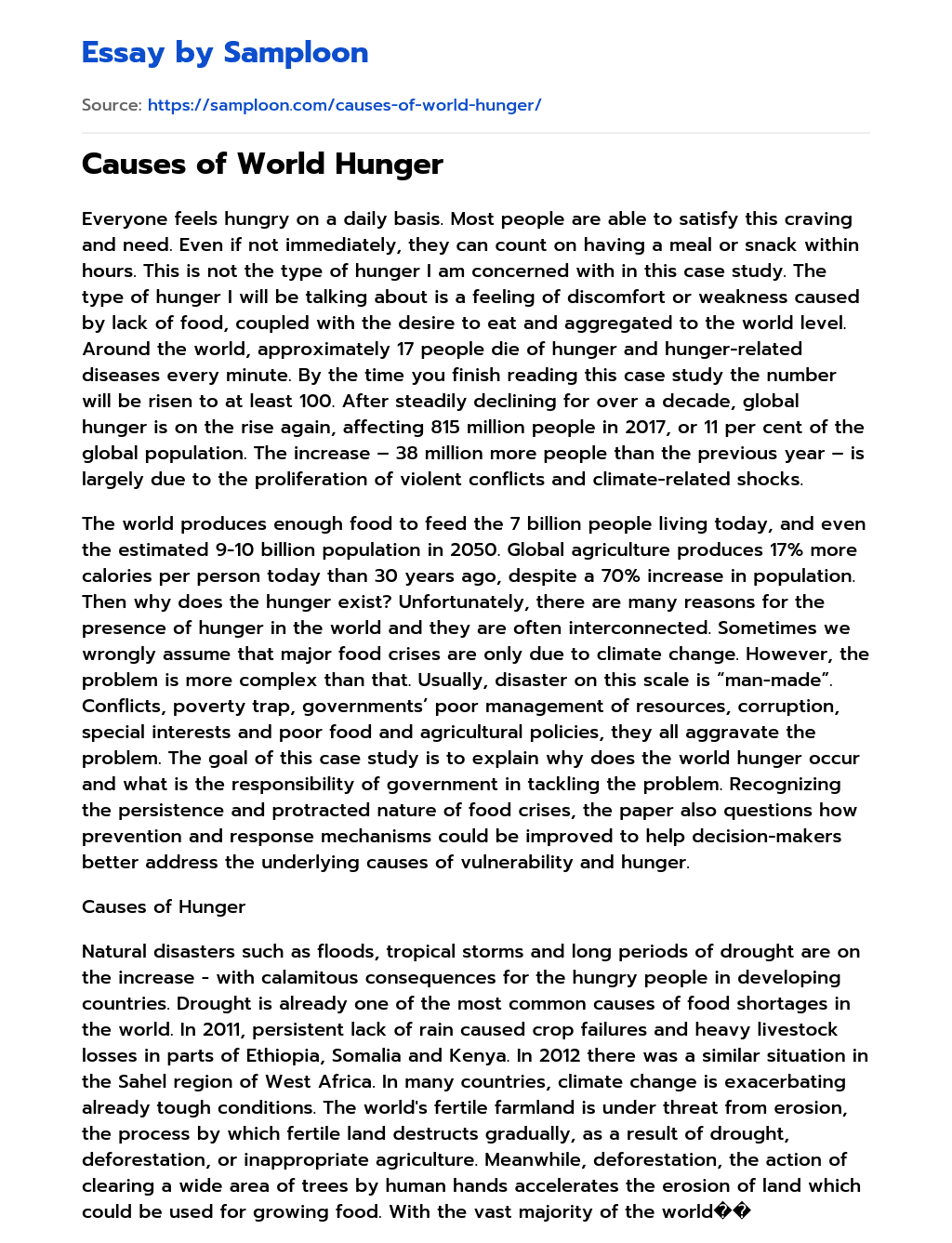 Causes of World Hunger essay