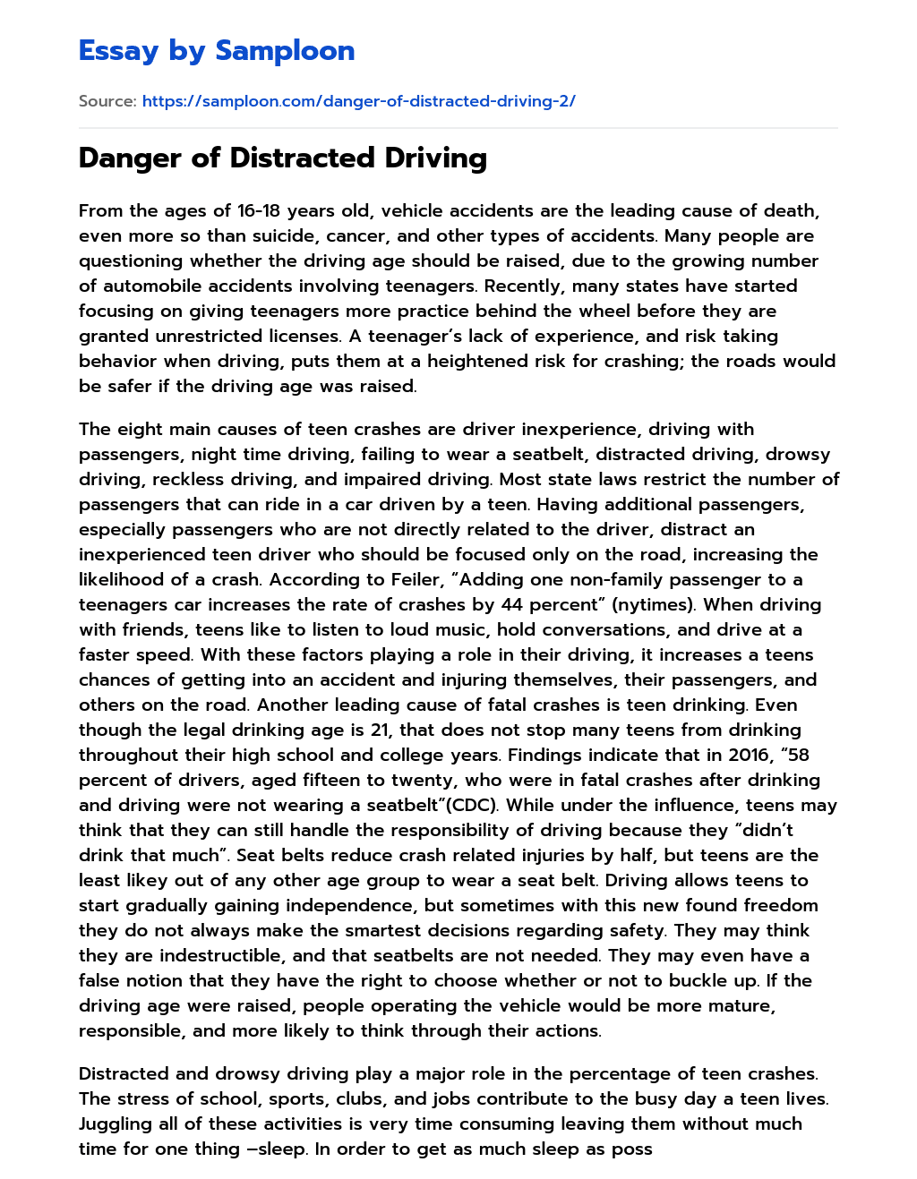 teenage driving essay