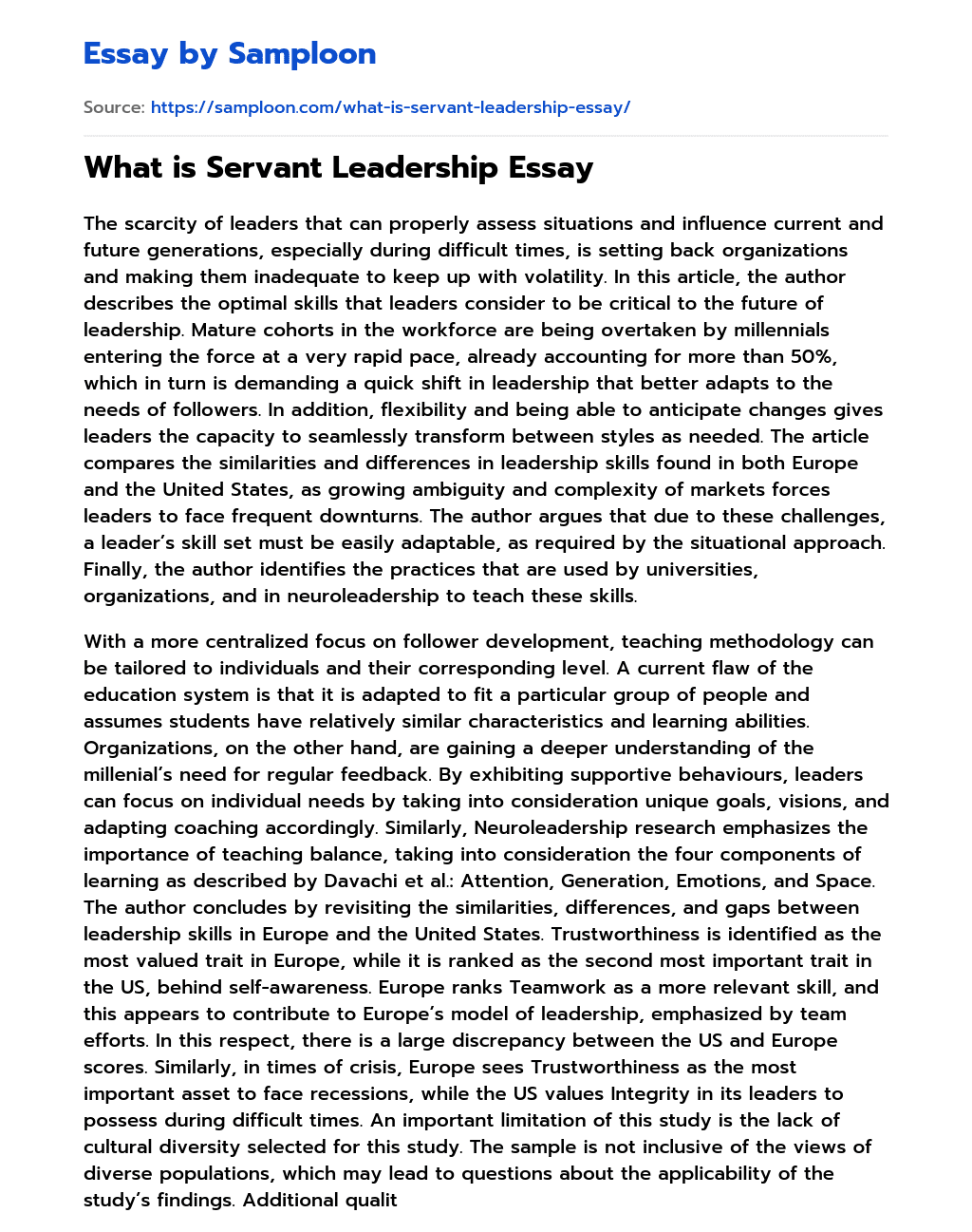 What is Servant Leadership Essay essay
