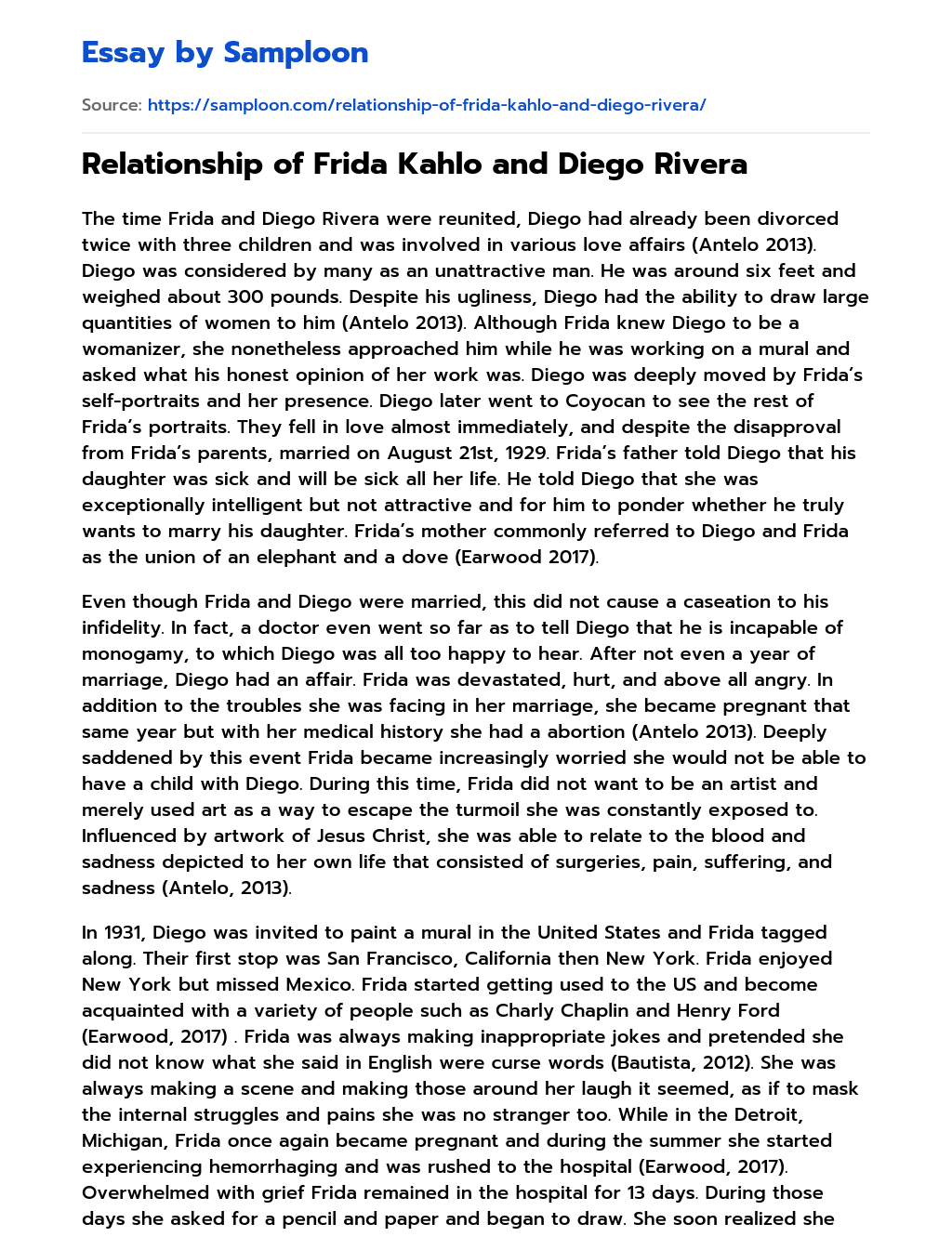 Relationship of Frida Kahlo and Diego Rivera essay
