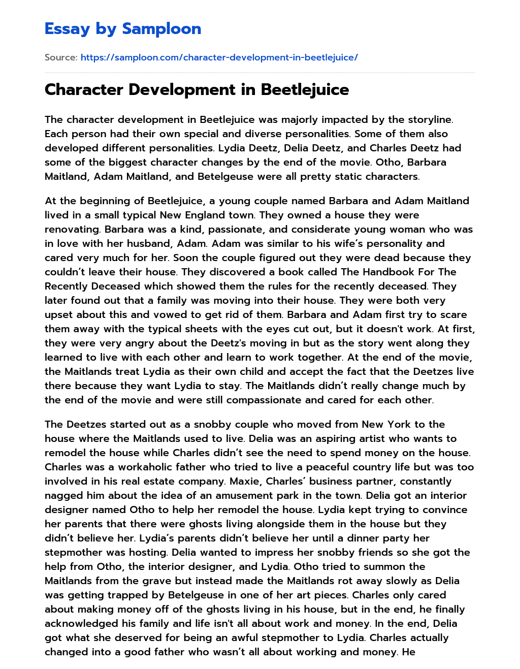 Character Development in Beetlejuice  essay