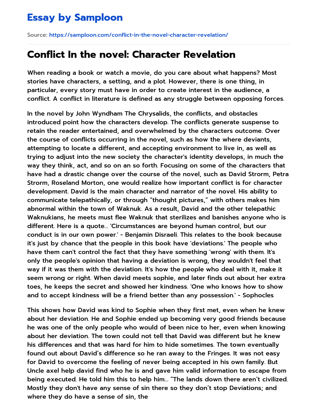 Conflict In the novel: Character Revelation essay