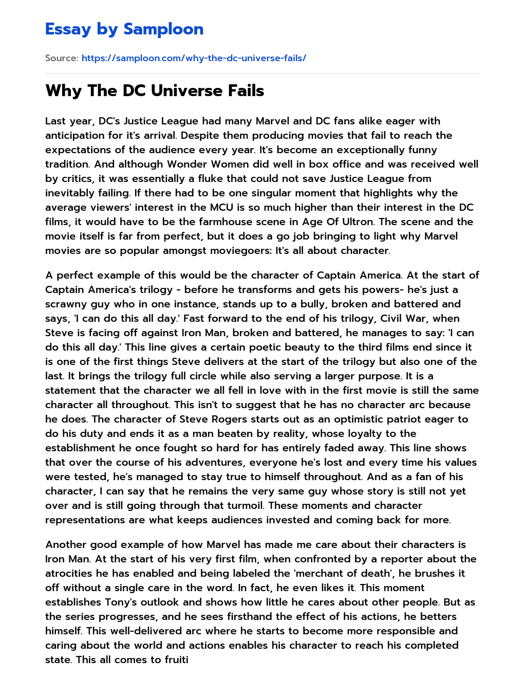 Why The DC Universe Fails essay