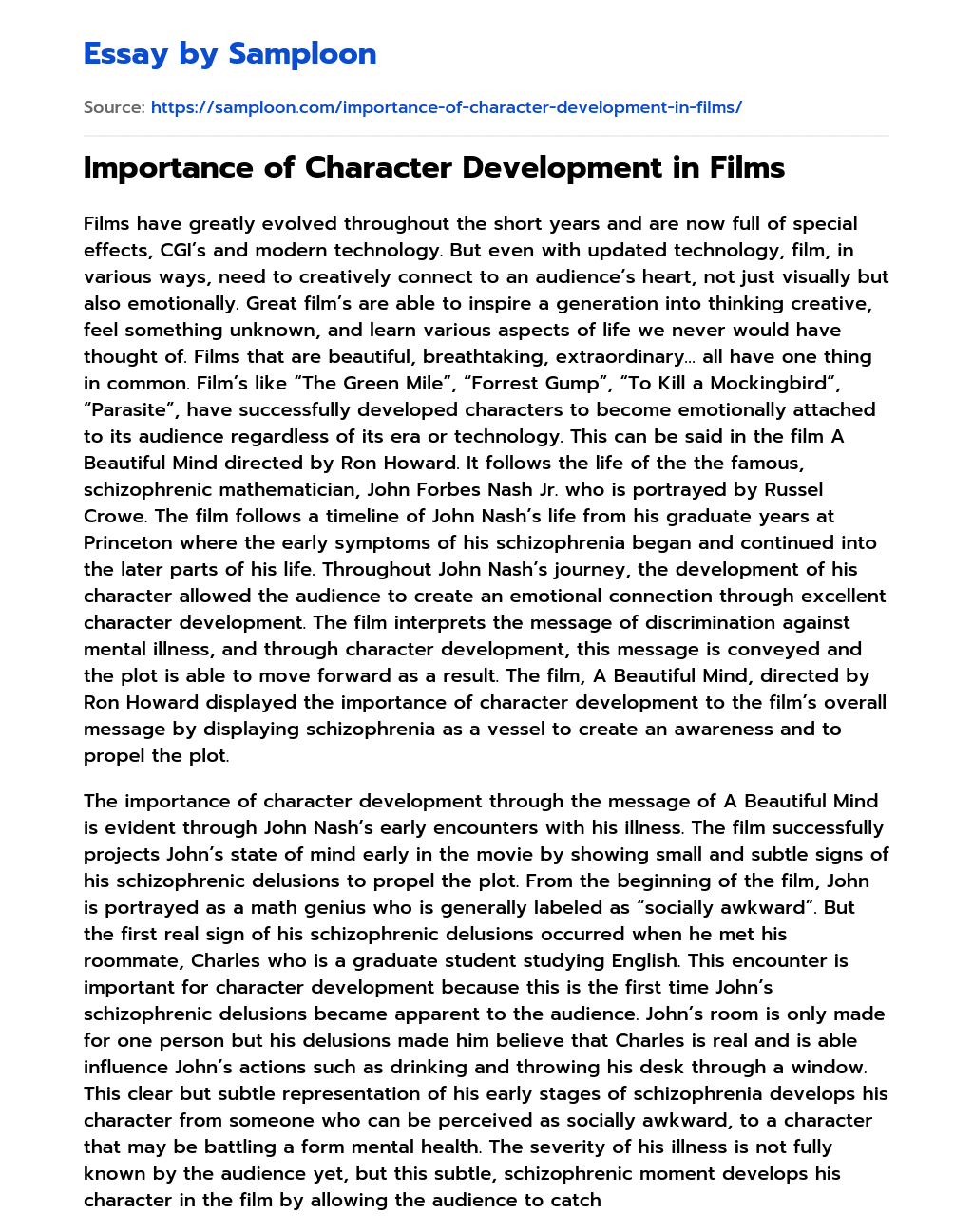 Importance of Character Development in Films essay